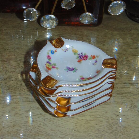 Set of 6 VTG Schumann Bavaria Germany Empress Dresden Flowers Ashtrays. 3.5" - Picture 8 of 9